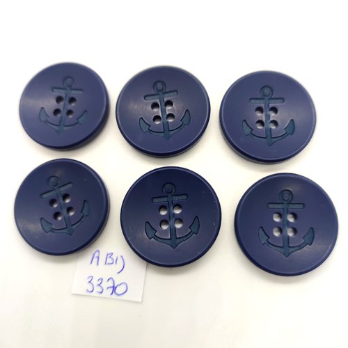 6 boutons en résine bleu (une ancre) - 25mm - abd3370