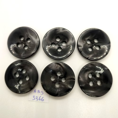 6 boutons en résine gris / noir - 34mm - abd3366