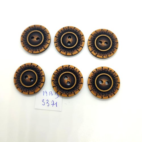 6 boutons en résine marron - 23mm - abd3371