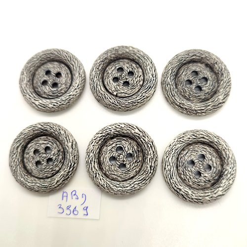 6 boutons en résine blanc et gris - 28mm - abd3369