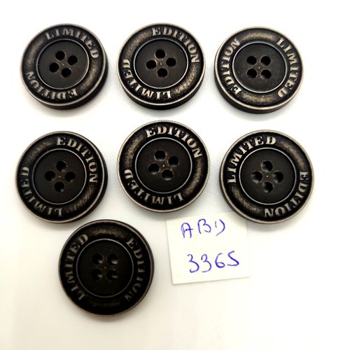 7 boutons en résine noir - 18mm - abd3365