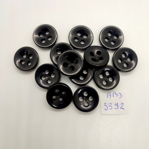 13 boutons en résine noir - 17mm - abd3392