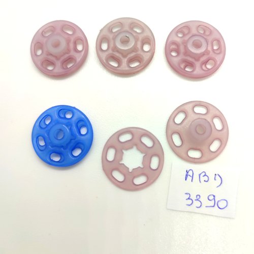 5 boutons pressions en résine lilas et bleu - 18mm - abd3390
