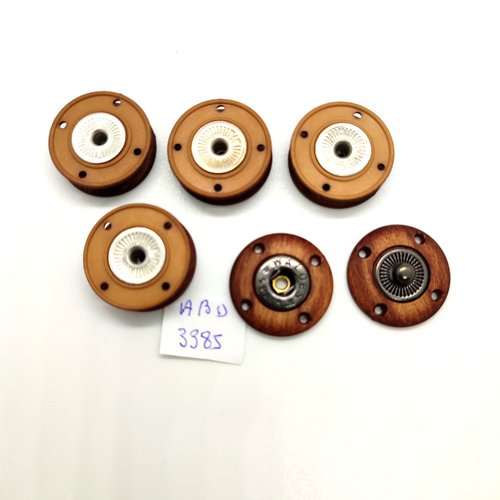 5 boutons pressions en résine marron clair - 22mm - abd3385