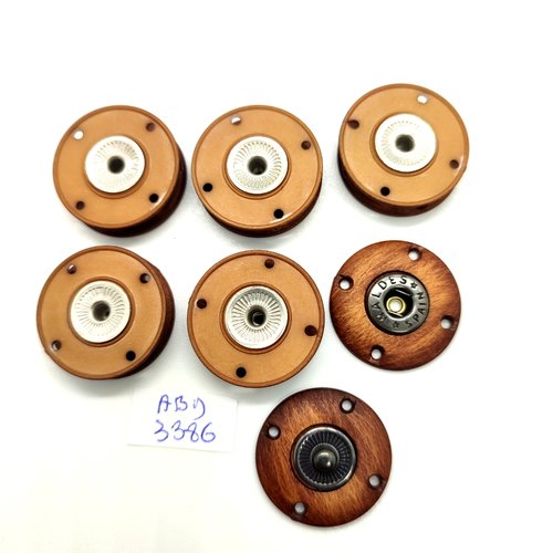6 boutons pressions en résine marron clair - 25mm - abd3386