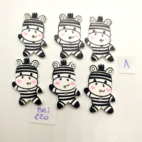 6 boutons fantaisie en bois - un zèbre noir et blanc - 19x31mm - bri220