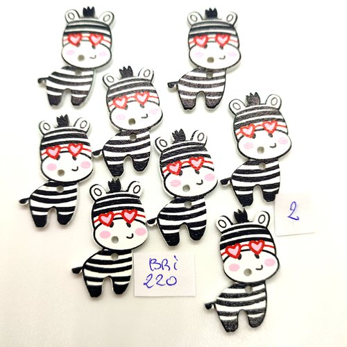 8 boutons fantaisie en bois - un zèbre noir et blanc avec des coeurs - 19x31mm - bri220