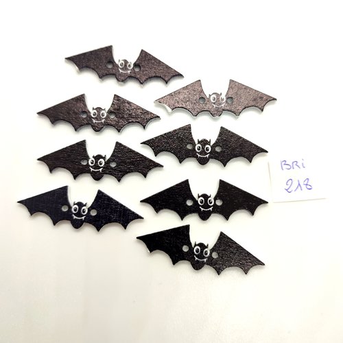 8 boutons fantaisie en bois - chauve souris noir - 17x41mm - bri218