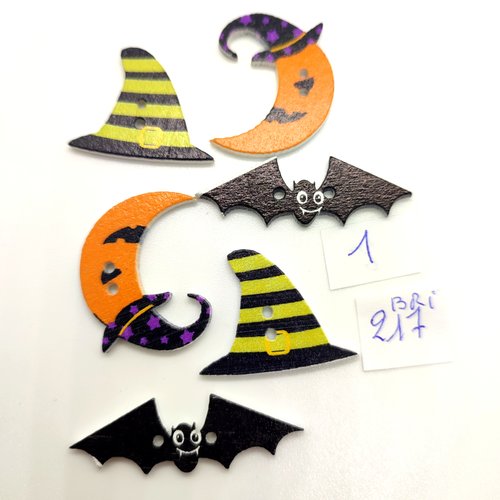 6 boutons fantaisie en bois - halloween multicolore - taille diverse - bri217
