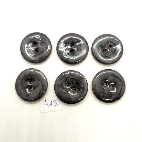 6 boutons en coco gris foncé - 25mm - 415