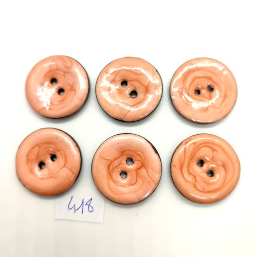 6 boutons en coco orange - 25mm - 418