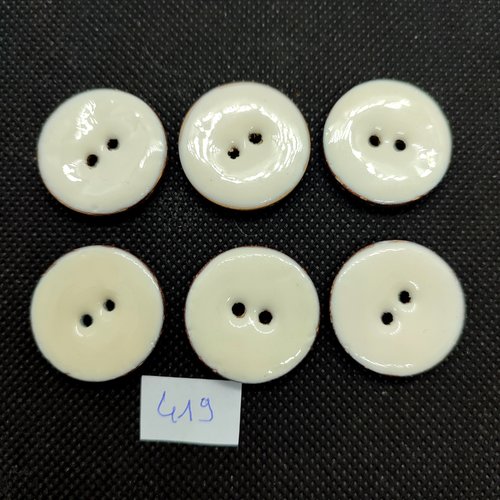 6 boutons en coco blanc - 25mm - 419