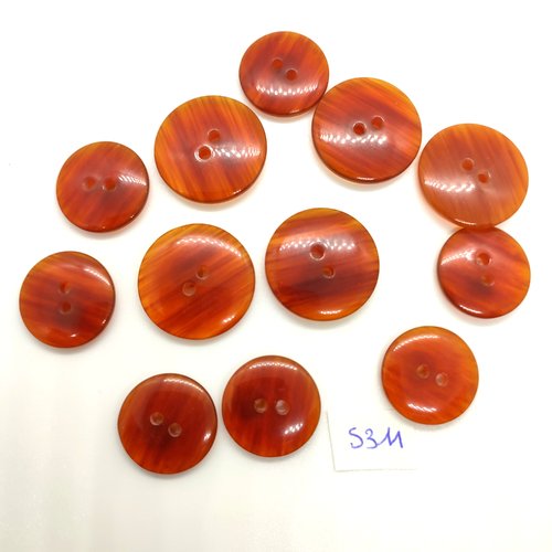12 boutons en résine marron opaque - 23mm et 19mm - tr5311