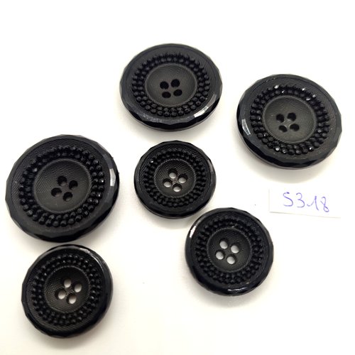 6 boutons en résine noir - 28mm et 20mm - tr5318