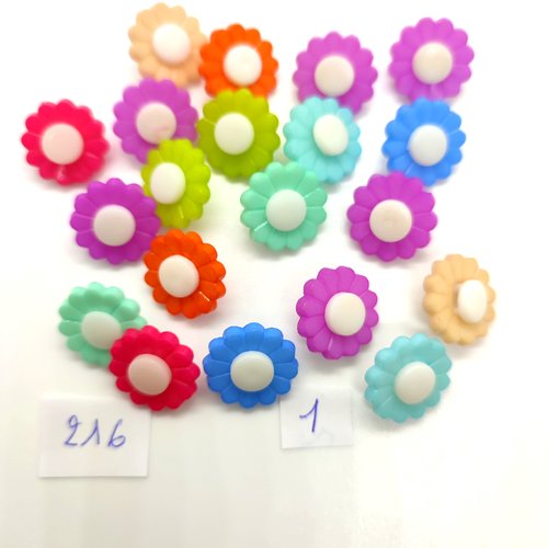 20 boutons en résine multicolore (fleur) - 15mm - bri216