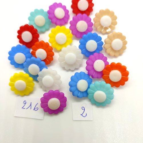 20 boutons en résine multicolore (fleur) - 15mm - bri216