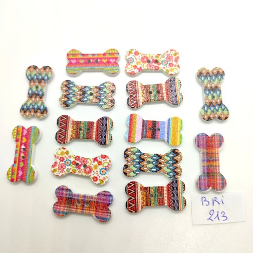 14 boutons fantaisie en bois multicolore (un os) - 13x25mm - bri213