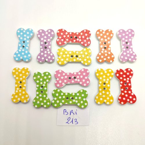 12 boutons fantaisie en bois multicolore (un os) - 13x25mm - bri213