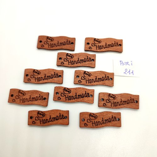 10 boutons fantaisie en bois marron et noir  (handmade) - 12x30mm - bri211