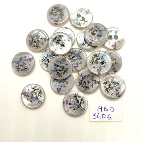 19 boutons en nacre gris - 15mm - abd3406
