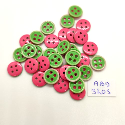 34 boutons en résine vert et rose - 11mm - abd3405
