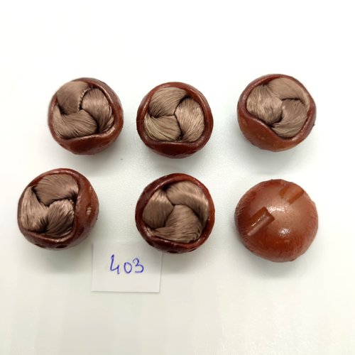 6 boutons en résine et passementerie marron - 21mm - 403