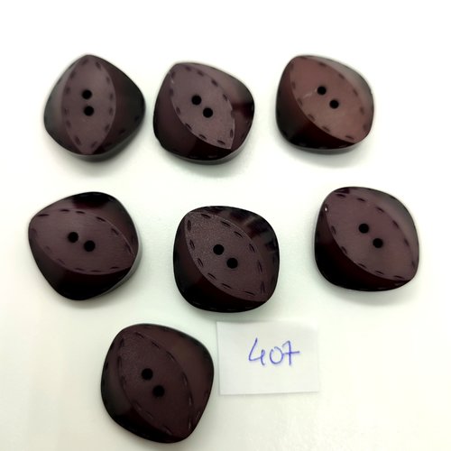 7 boutons en résine violet et marron - 20x20mm - 407