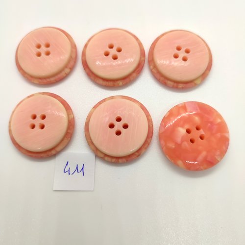 6 boutons en résine rose - 27mm - 411