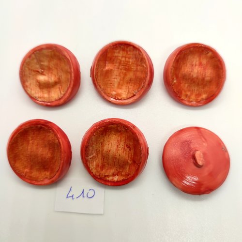 6 boutons en résine rose / orangé - 26mm - 410