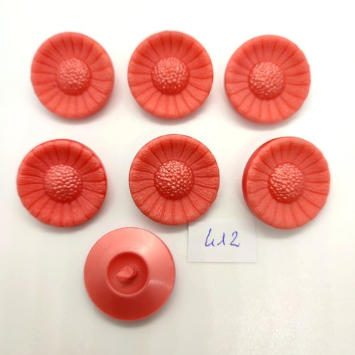 7 boutons en résine rose (fleur) - 27mm - 412