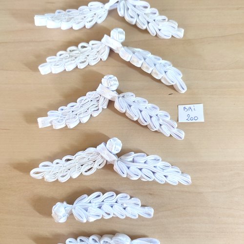 5 boutons brandebourg tissu blanc - 12cm - bri200