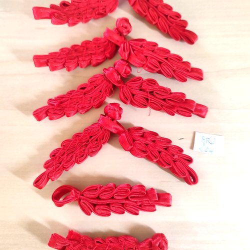 5 boutons brandebourg tissu rouge - 12cm - bri204