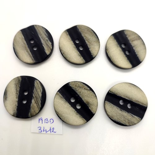 6 boutons en résine gris et noir - 28mm - abd3412
