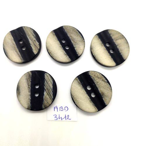 5 boutons en résine gris et noir - 28mm - abd3412