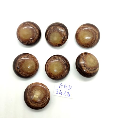 7 boutons en résine marron et beige - 22mm - abd3413