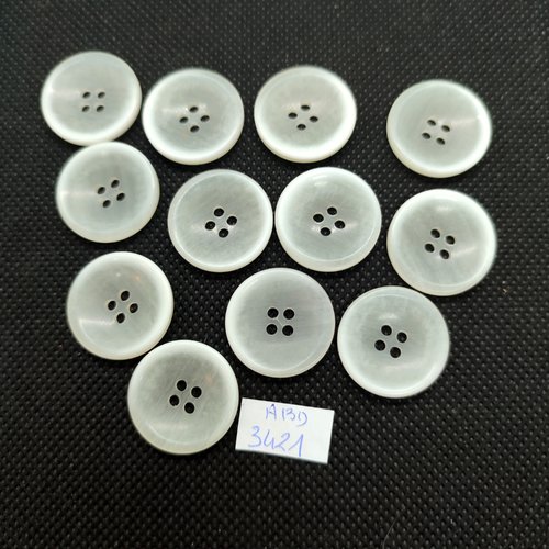 12 boutons en résine blanc cassé - 20mm - abd3421