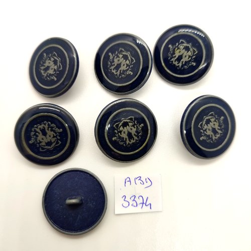 7 boutons en métal gris / bleu- 22mm - abd3374