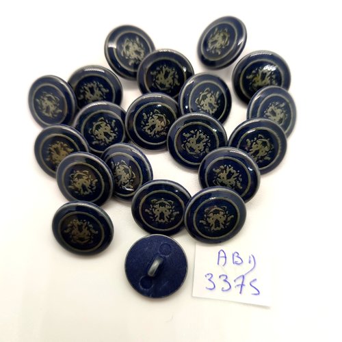 20 boutons en métal gris / bleu- 15mm - abd3375