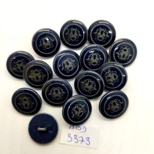 15 boutons en métal gris / bleu- 17mm - abd3373