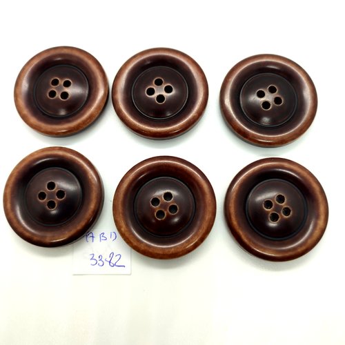 6 boutons en résine marron - 34mm - abd3382