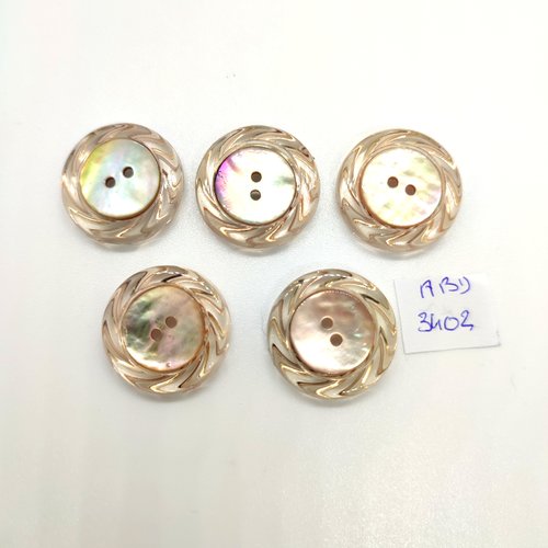 5 boutons en résine beige transparent - 23mm - abd3402