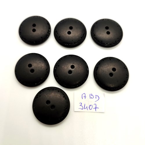 7 boutons en résine noir - 23mm - abd3407