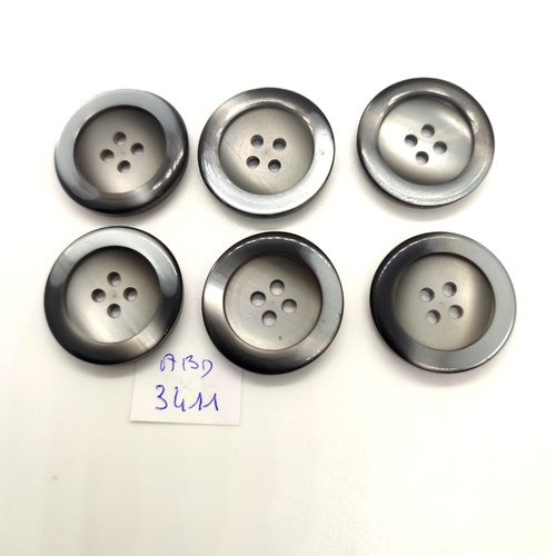 6 boutons en résine gris - 25mm - abd3411