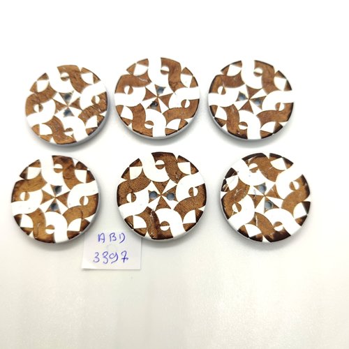 6 boutons en coco marron et blanc - 30mm - abd3397