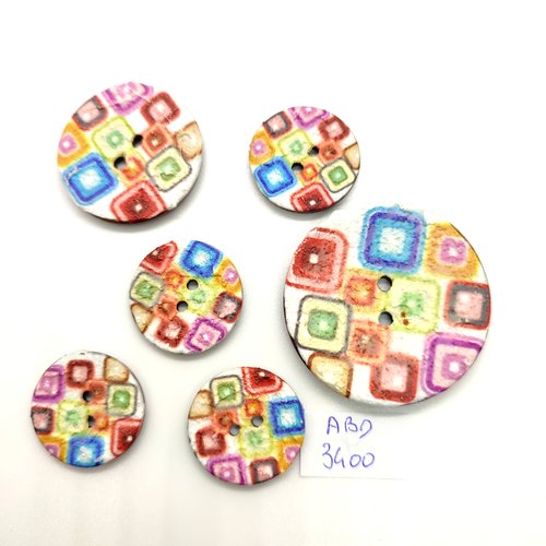 6 boutons en coco multicolore - 40mm - 30mm et 22mm - abd3400