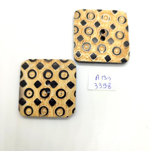 2 boutons en résine beige et noir - 36x36mm - abd3398