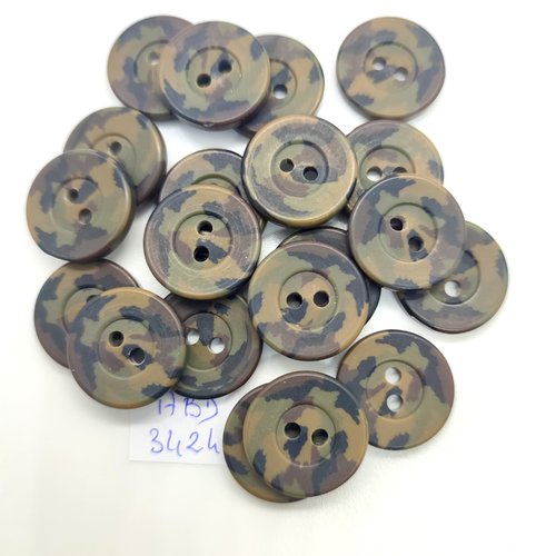 20 boutons en résine kaki et marron - 18mm - abd3424
