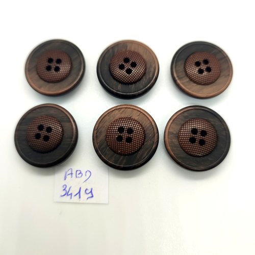 6 boutons en résine marron - 22mm - abd3419