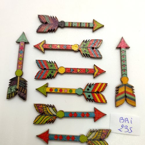 8 boutons fantaisie en bois - flèche multicolore - 12x44mm - bri235