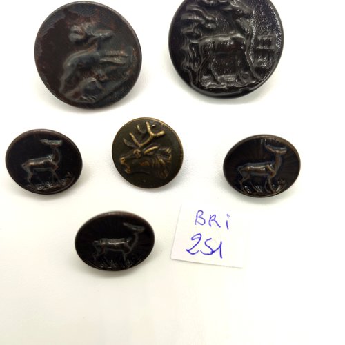 6 boutons en métal bronze (un cerf) entre 16mm et 26mm - bri251